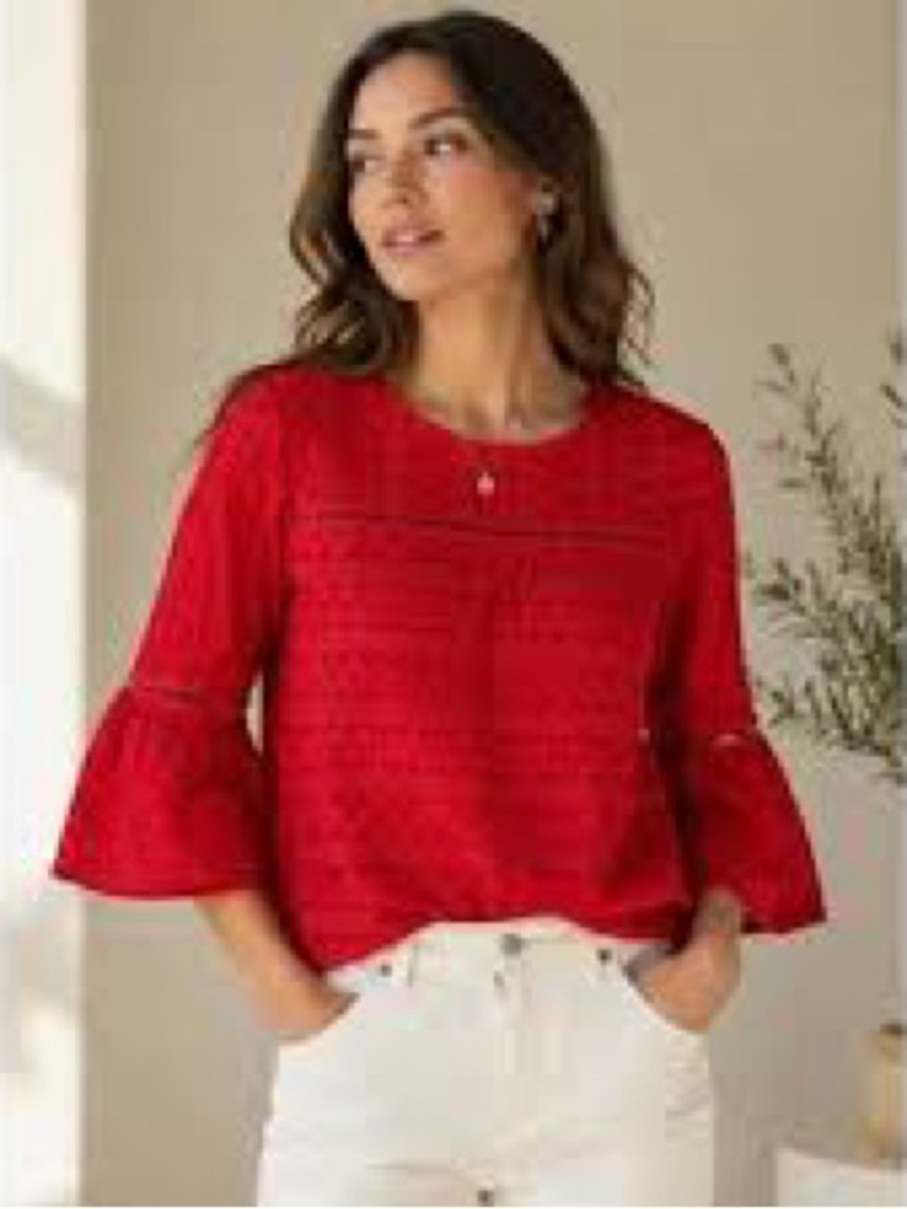 GAP Red Eyelet Bell-Sleeve Long Sleeve Top